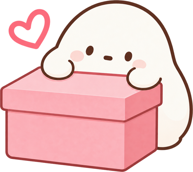 The LittleBox mascot hugging its pink box, a little heart floating beside it
